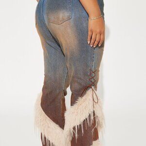 Current Mood Lace Up Faux Fur Bootcut Jeans - Medium Wash